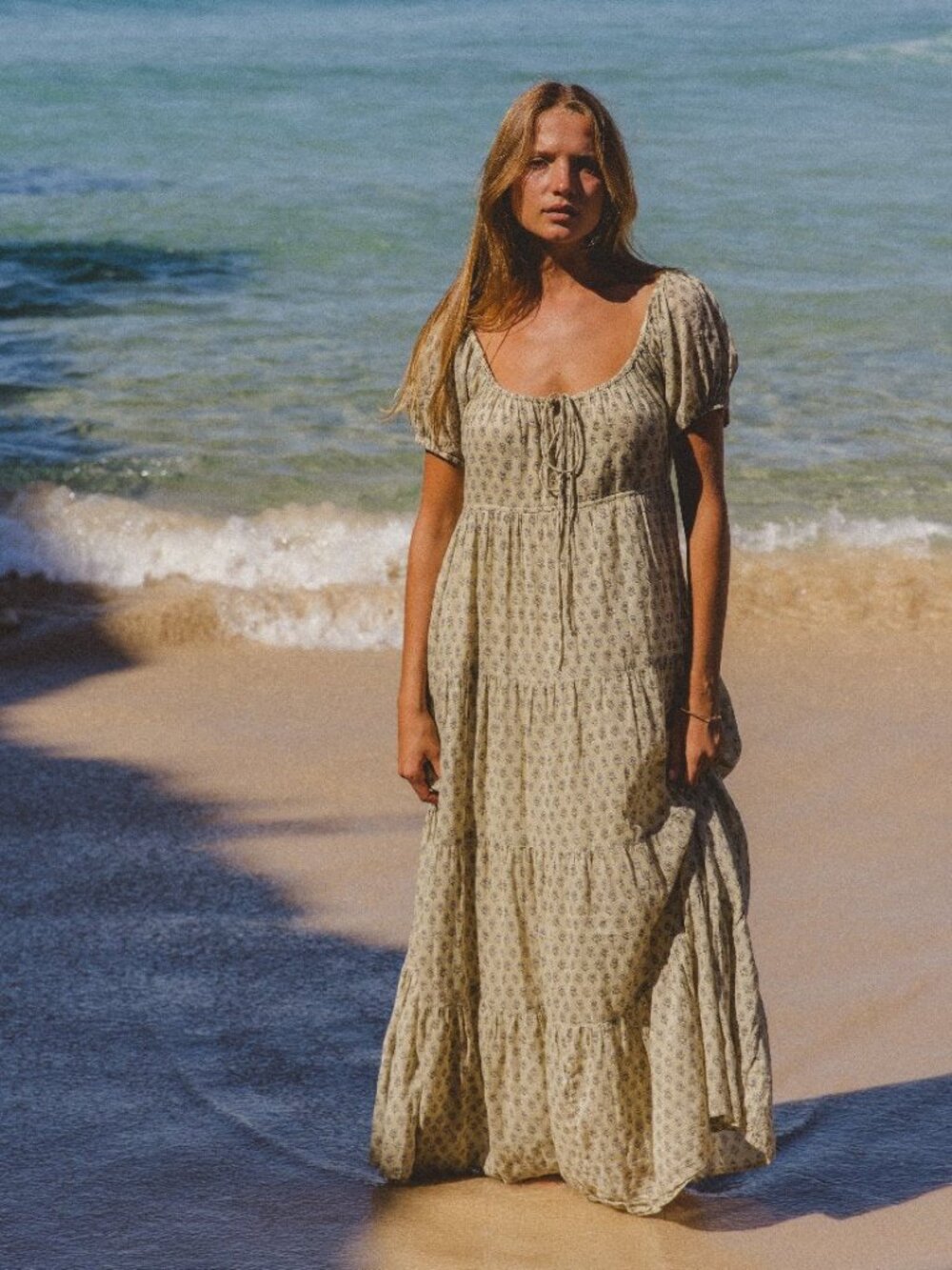 LIKE NEW Daughters of India - Sita Maxi Dress - Green Lily- 100% Organic Cotton